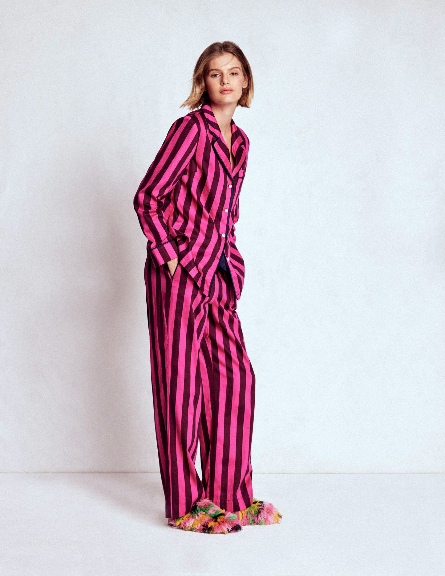 Cotton Pyjama Trousers-Pink Stripe