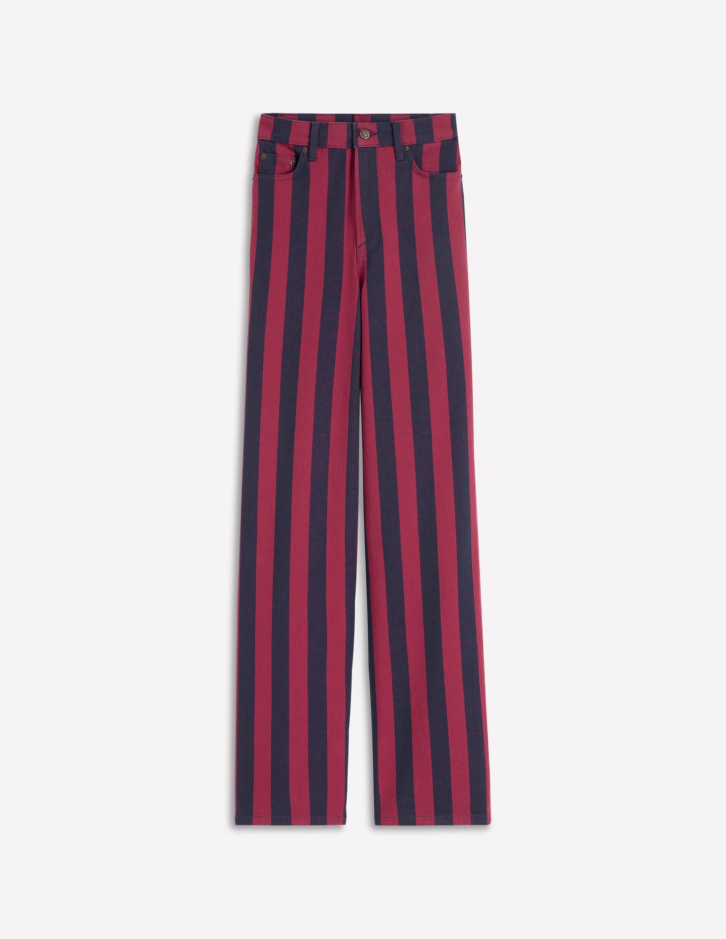 High Rise Column Leg Jeans-Red and Navy Stripe
