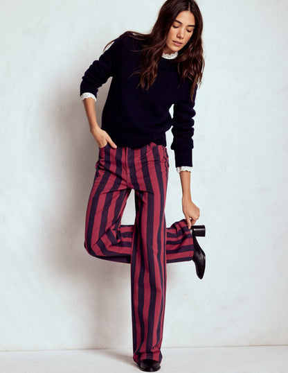 High Rise Column Leg Jeans-Red and Navy Stripe-1