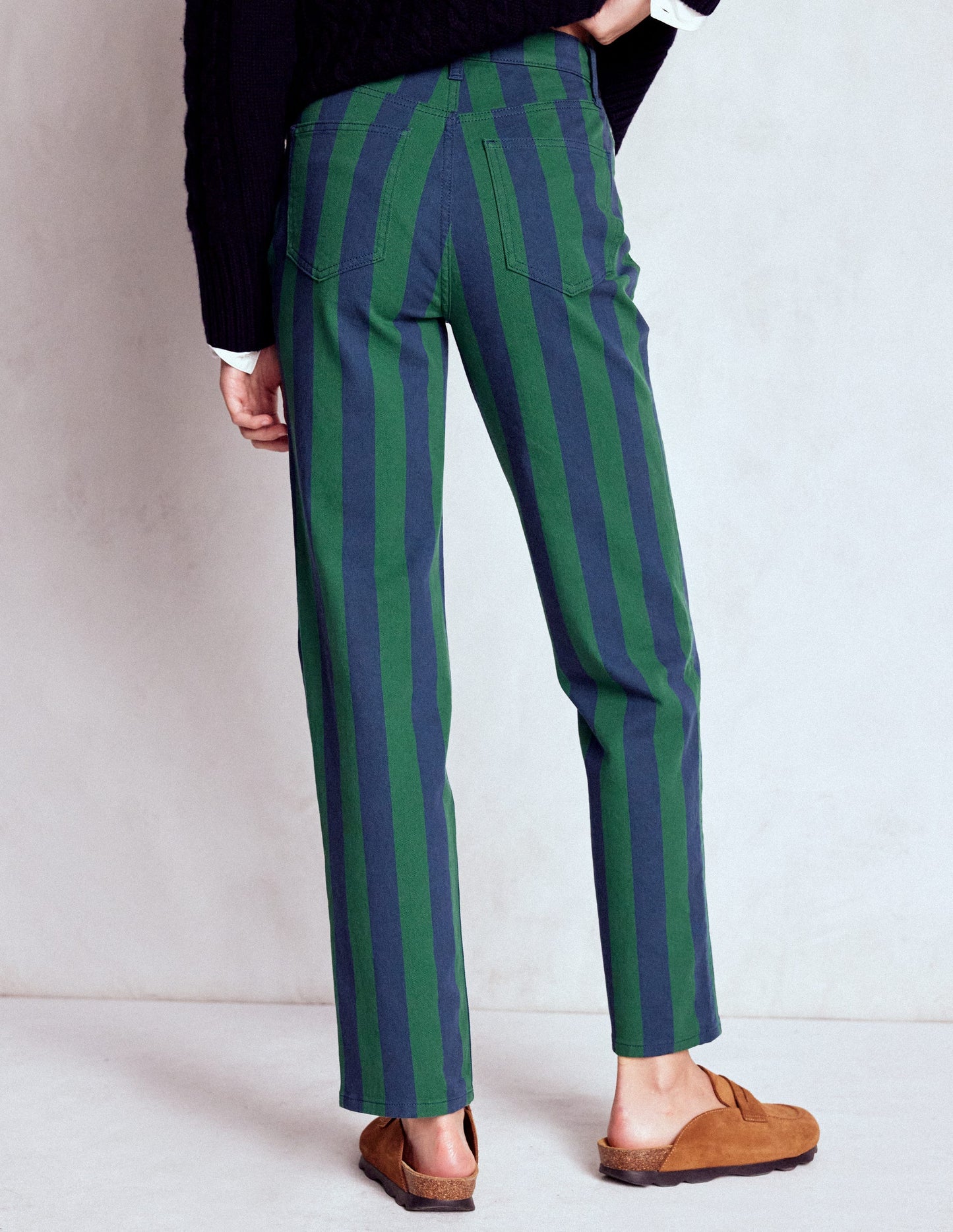 High Rise Stripe Jeans-Green and Navy Stripe