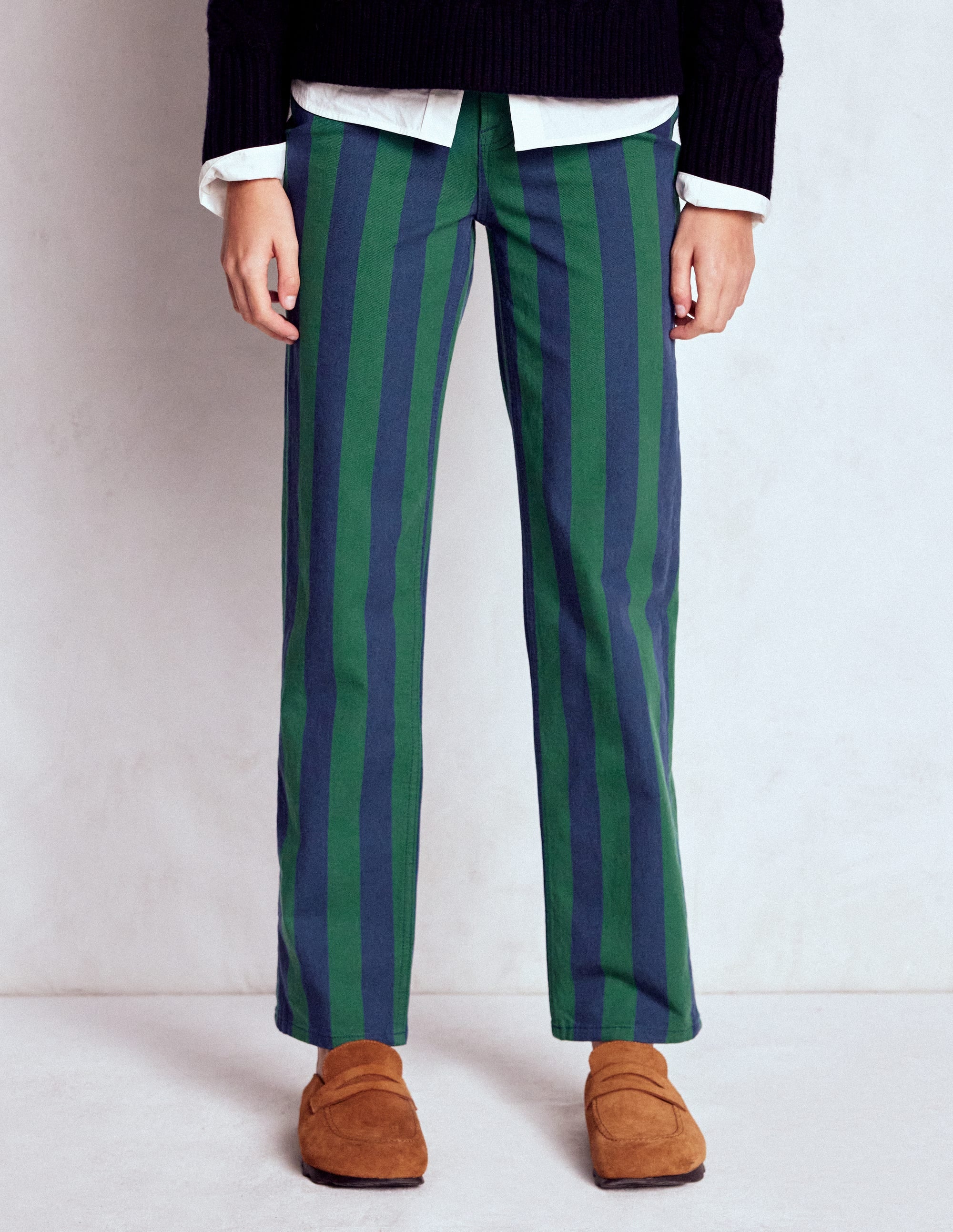 High Rise Stripe Jeans-Green and Navy Stripe - Image 4