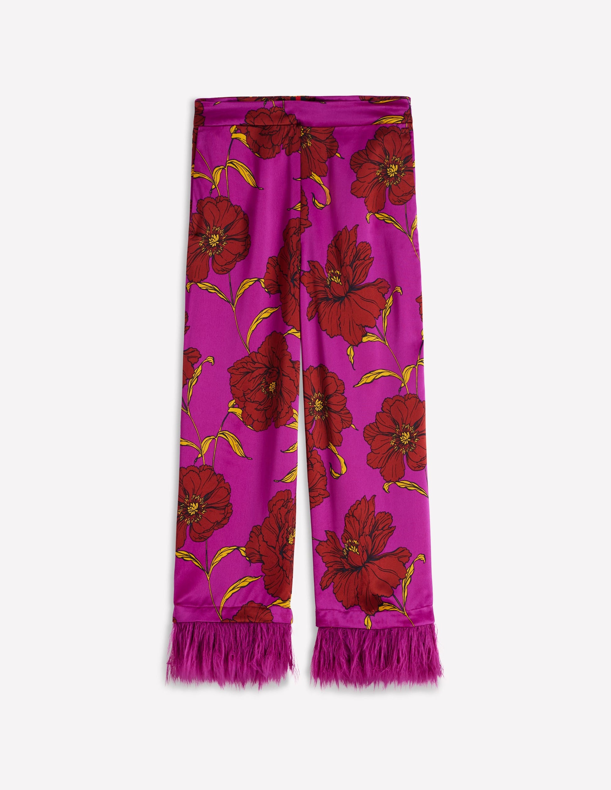 Faux Feather Trim Trousers-Regal Purple, Peony Bloom-8