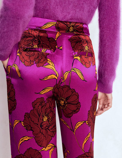 Faux Feather Trim Trousers-Regal Purple, Peony Bloom-2