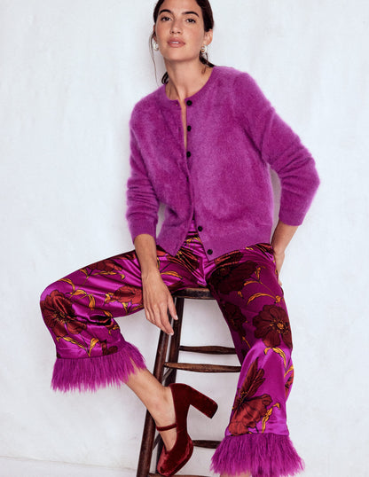 Faux Feather Trim Trousers-Regal Purple, Peony Bloom-6