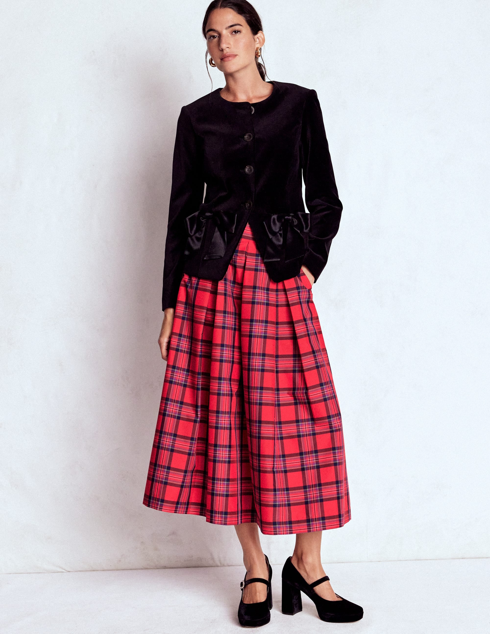 Verity Tartan Midi Skirt-Red, Navy & Purple Brand Check - Image 1