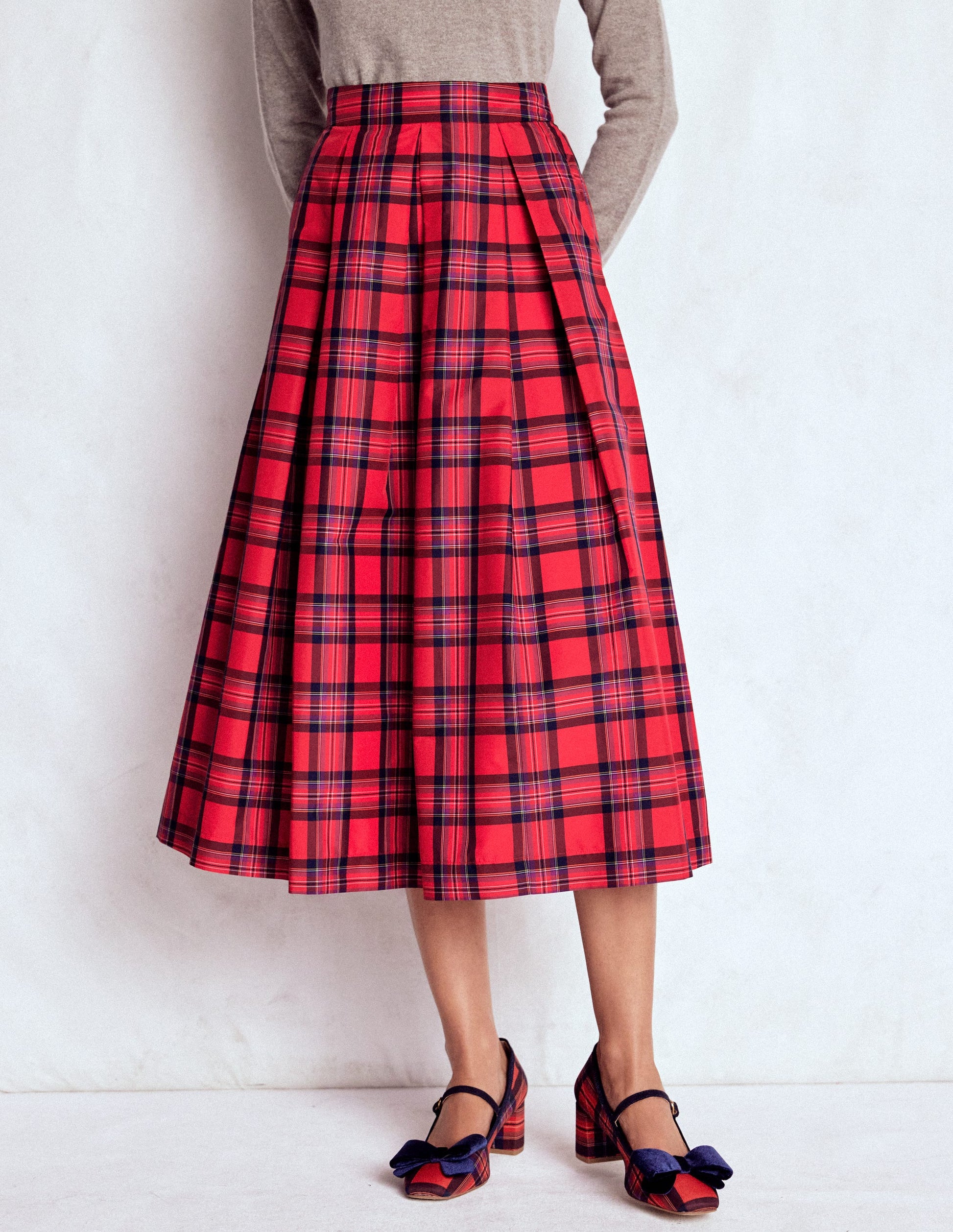 Verity Tartan Midi Skirt-Red, Navy & Purple Brand Check-3