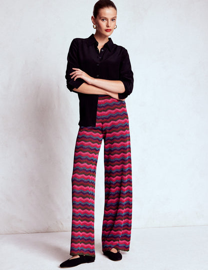 Jacquard Knitted Trousers-Jewel Toned Metallic Wave-1
