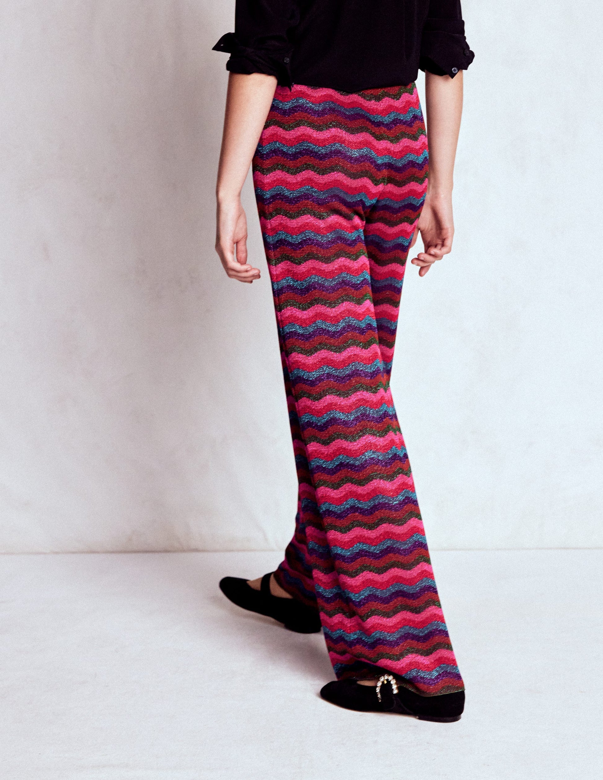 Jacquard Knitted Trousers-Jewel Toned Metallic Wave-3