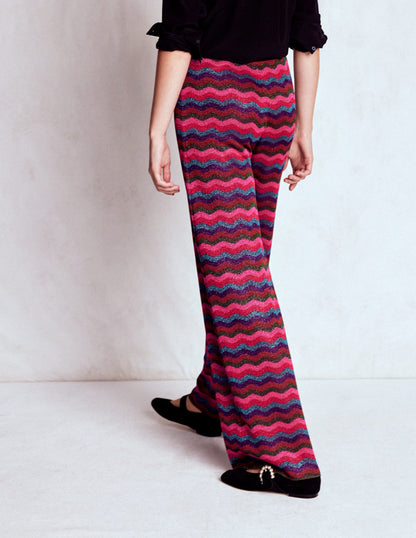 Jacquard Knitted Trousers-Jewel Toned Metallic Wave-3