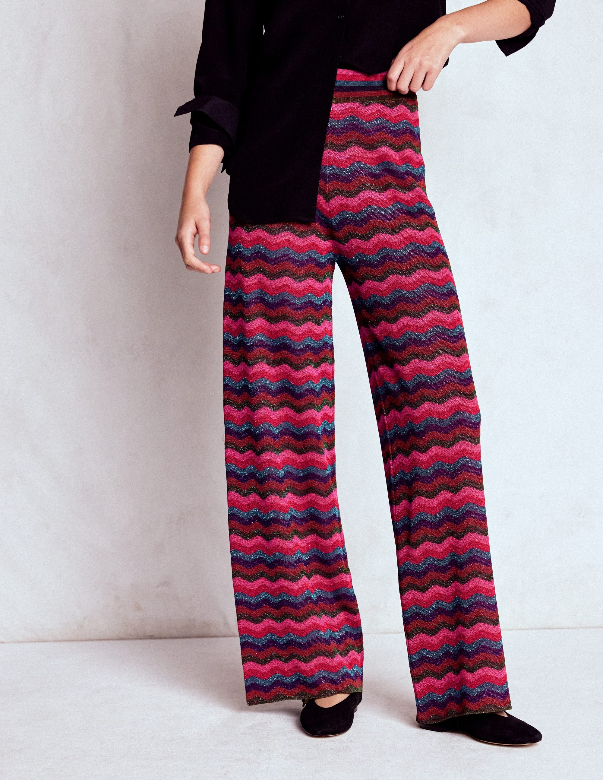 Jacquard Knitted Trousers-Jewel Toned Metallic Wave - Image 4