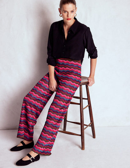 Jacquard Knitted Trousers-Jewel Toned Metallic Wave-5