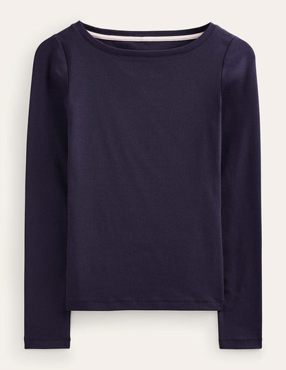 Essential Boat-Neck Jersey Top-Navy-5