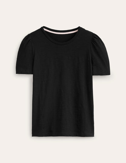 Cotton Puff Sleeve T-Shirt-Black-5