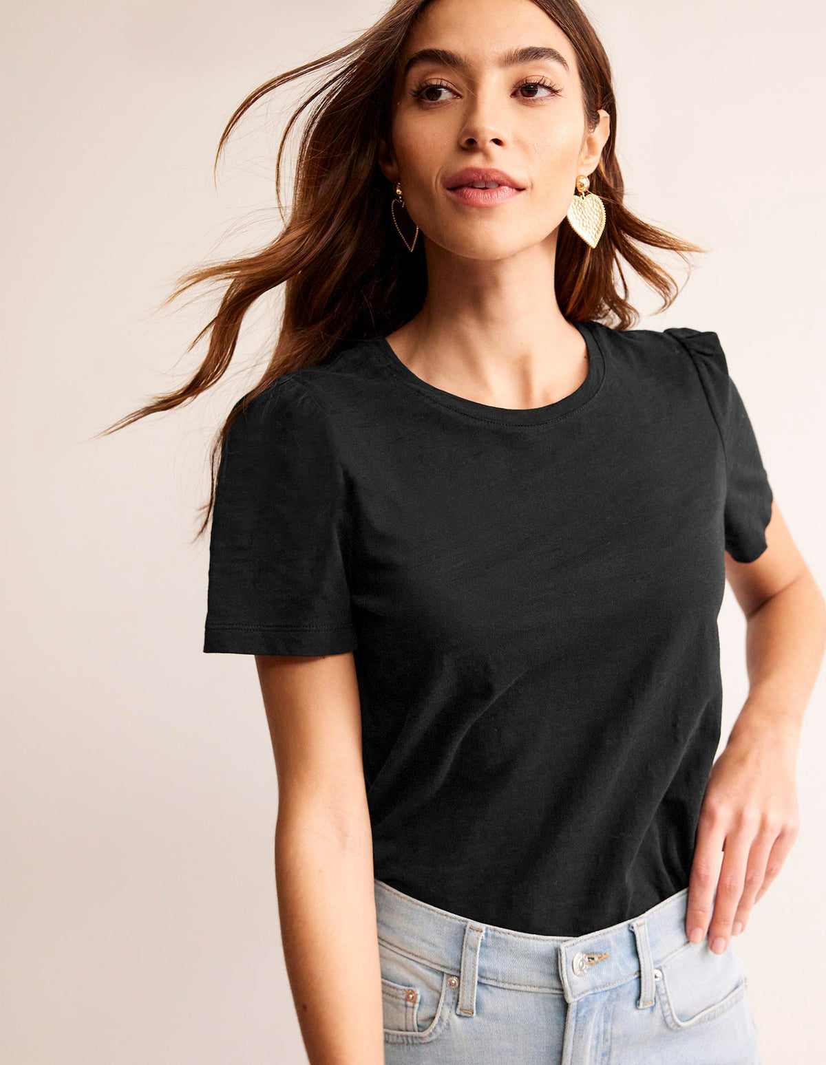 Cotton Puff Sleeve T-Shirt-Black - Image 1