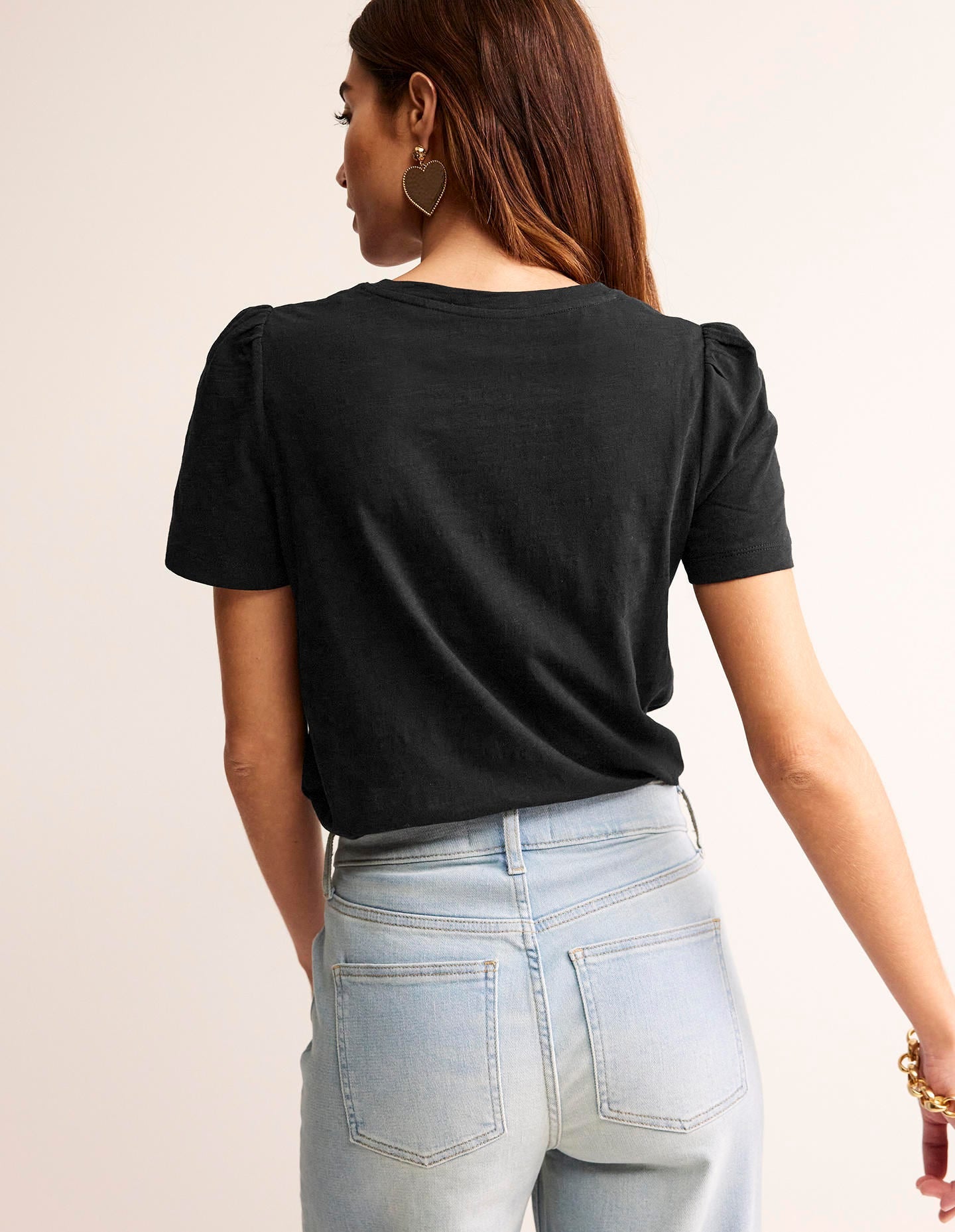 Cotton Puff Sleeve T-Shirt-Black-3
