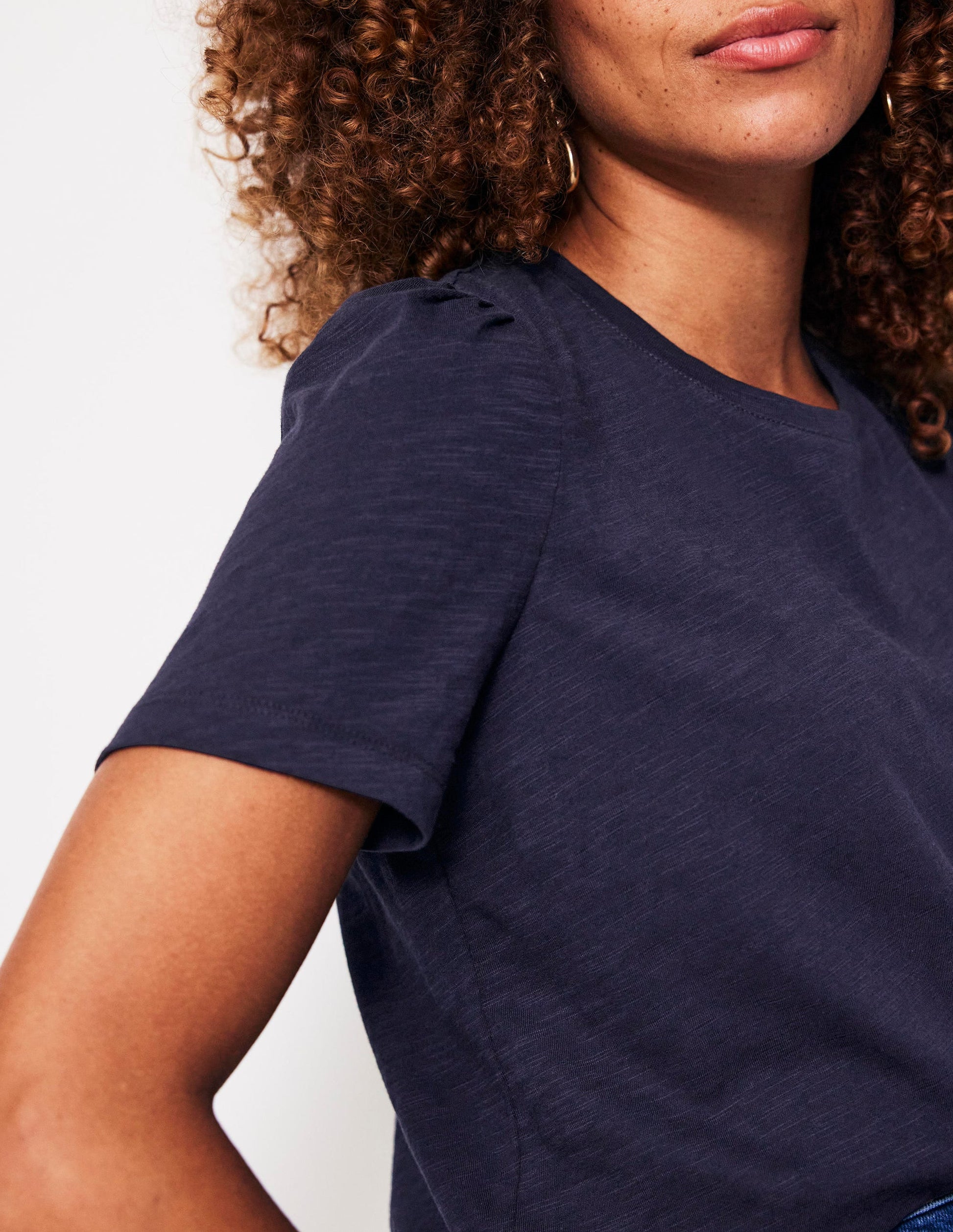 Cotton Puff Sleeve T-Shirt-Navy-2