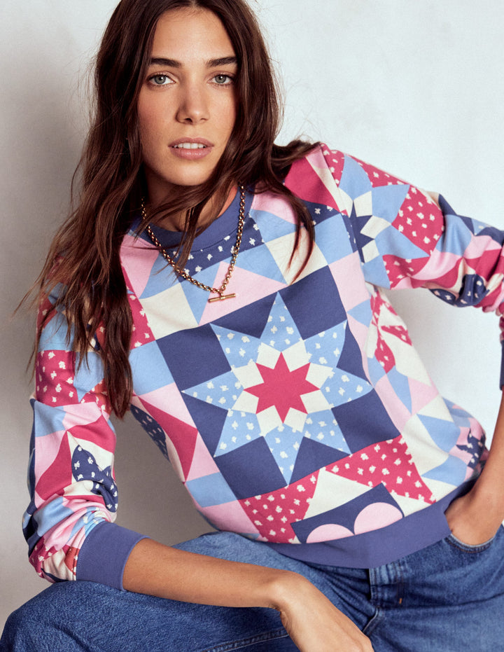 Hannah Printed Sweatshirt-Multi, Heart Patchwork