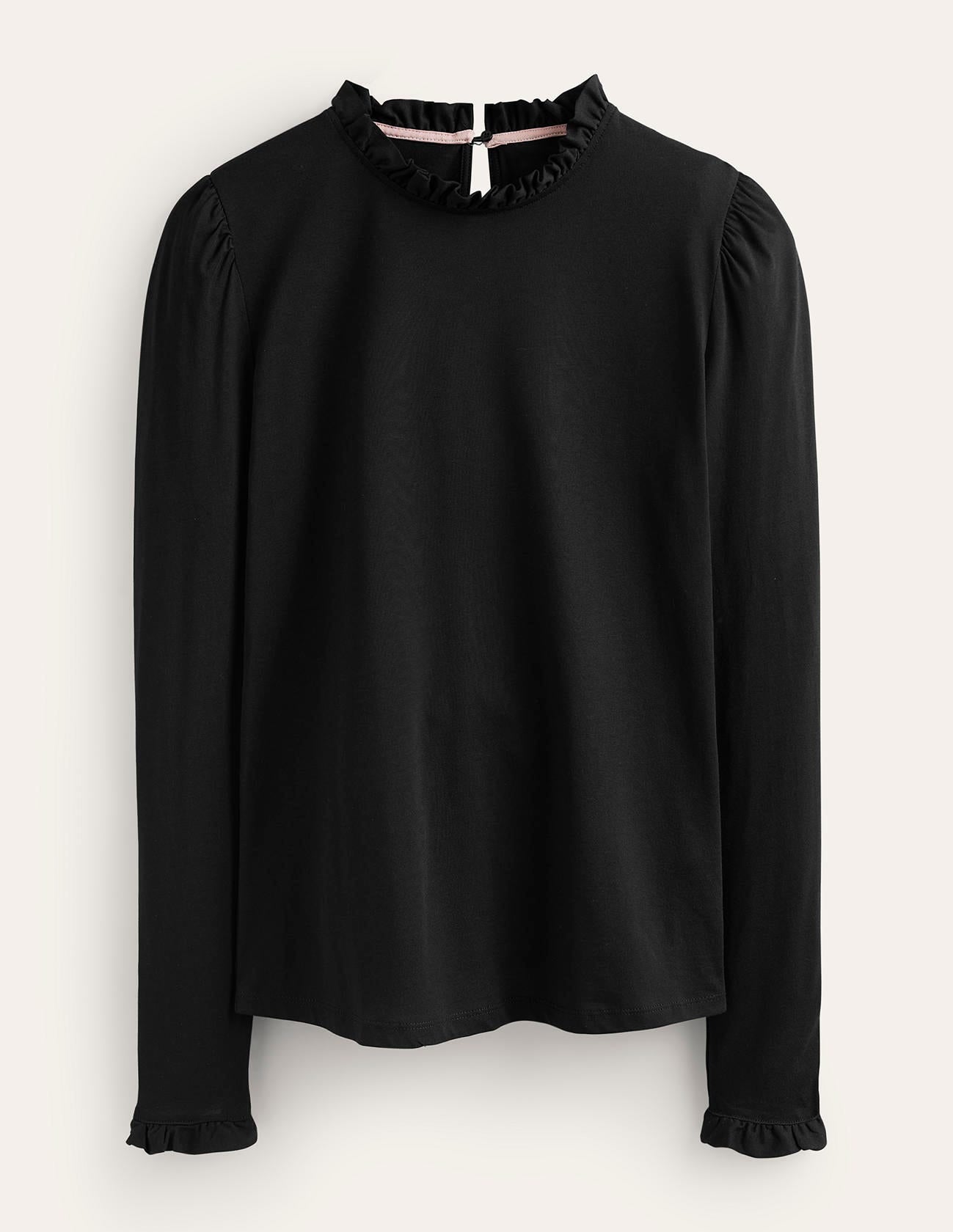 Supersoft Frill Detail Top-Black | Boden UK