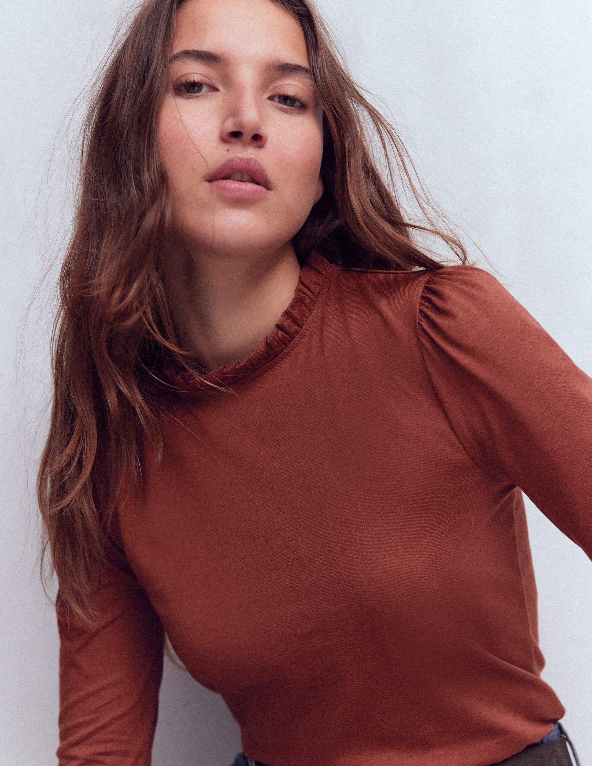 Supersoft Frill Detail Top-Roasted Brown - Image 2