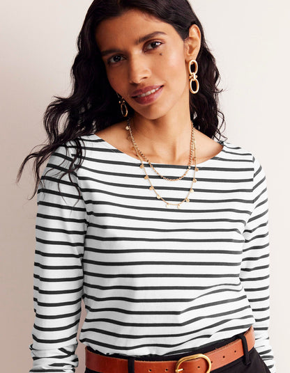 Ella Long Sleeve Breton-Ivory, Black-1