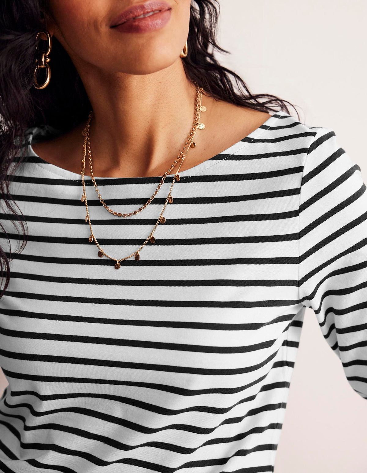 Ella Long Sleeve Breton-Ivory, Black - Image 2