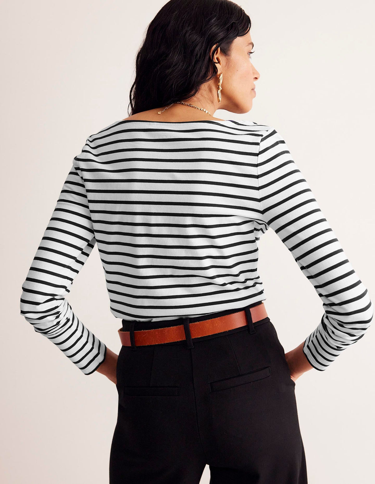 Ella Long Sleeve Breton-Ivory, Black - Image 3