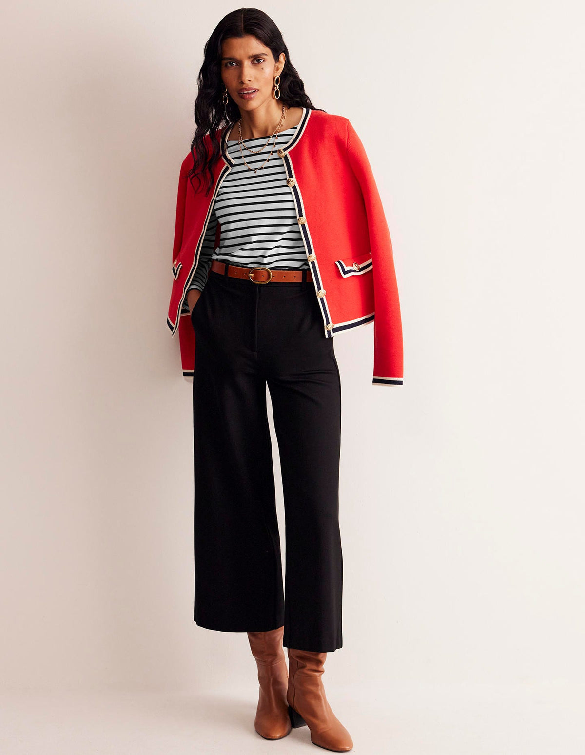 Ella Long Sleeve Breton-Ivory, Black - Image 4