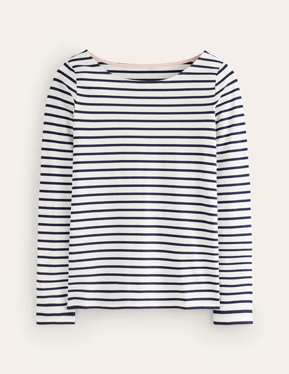 Ella Long Sleeve Breton-Ivory, Navy-5