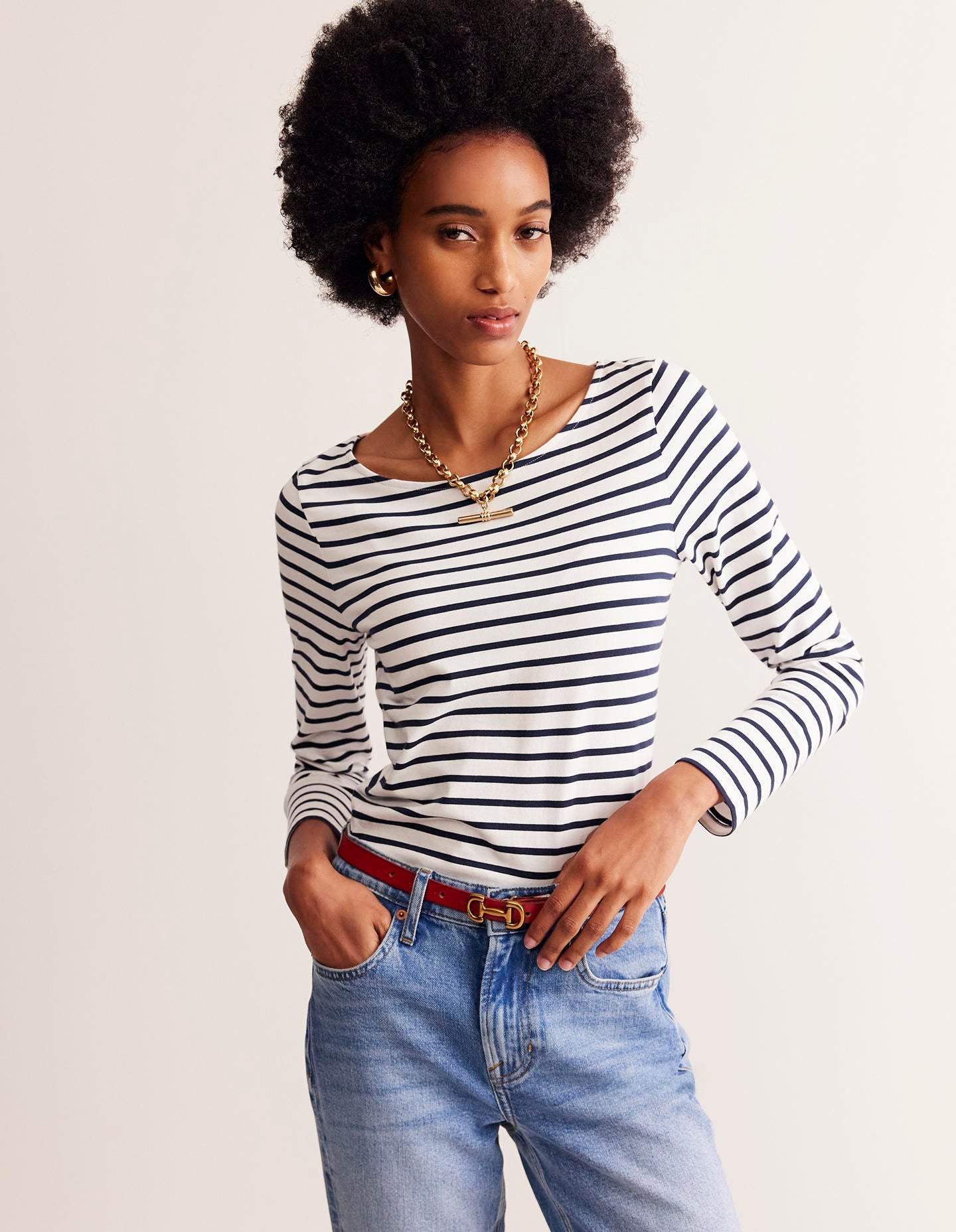 Ella Long Sleeve Breton-Ivory, Navy-1