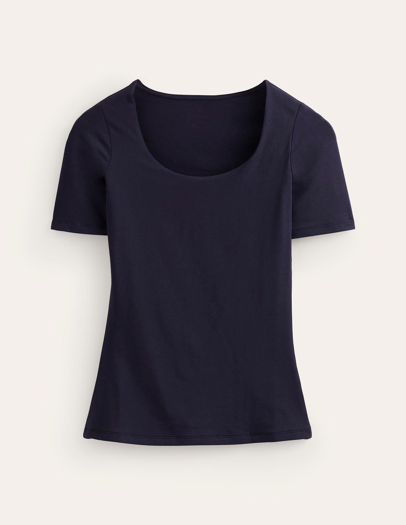 Double Layer Scoop T-shirt-Navy - Image 6