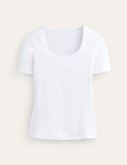 Double Layer Scoop T-shirt-White-5