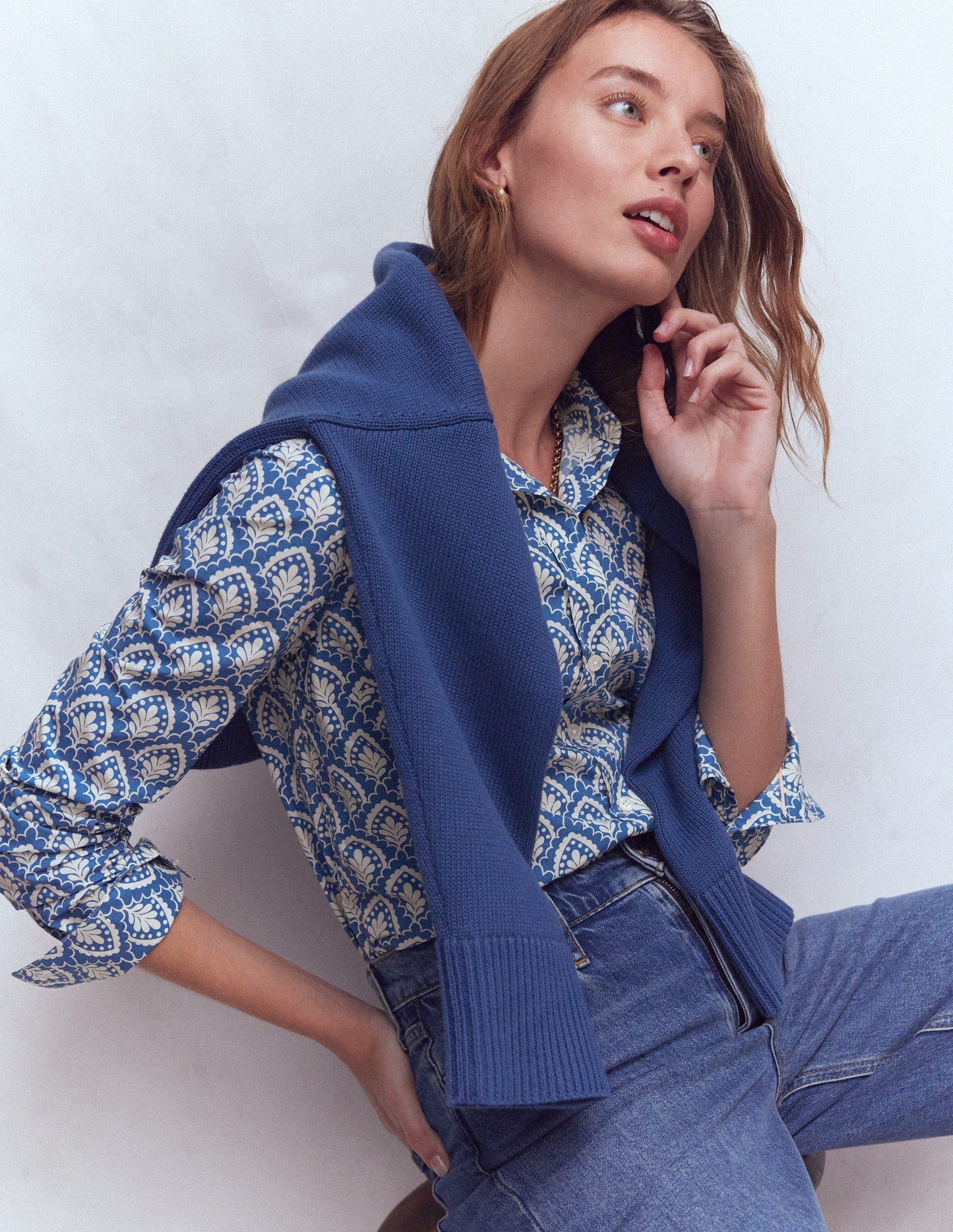 Sienna Cotton Shirt-Blue, Petal Terrace