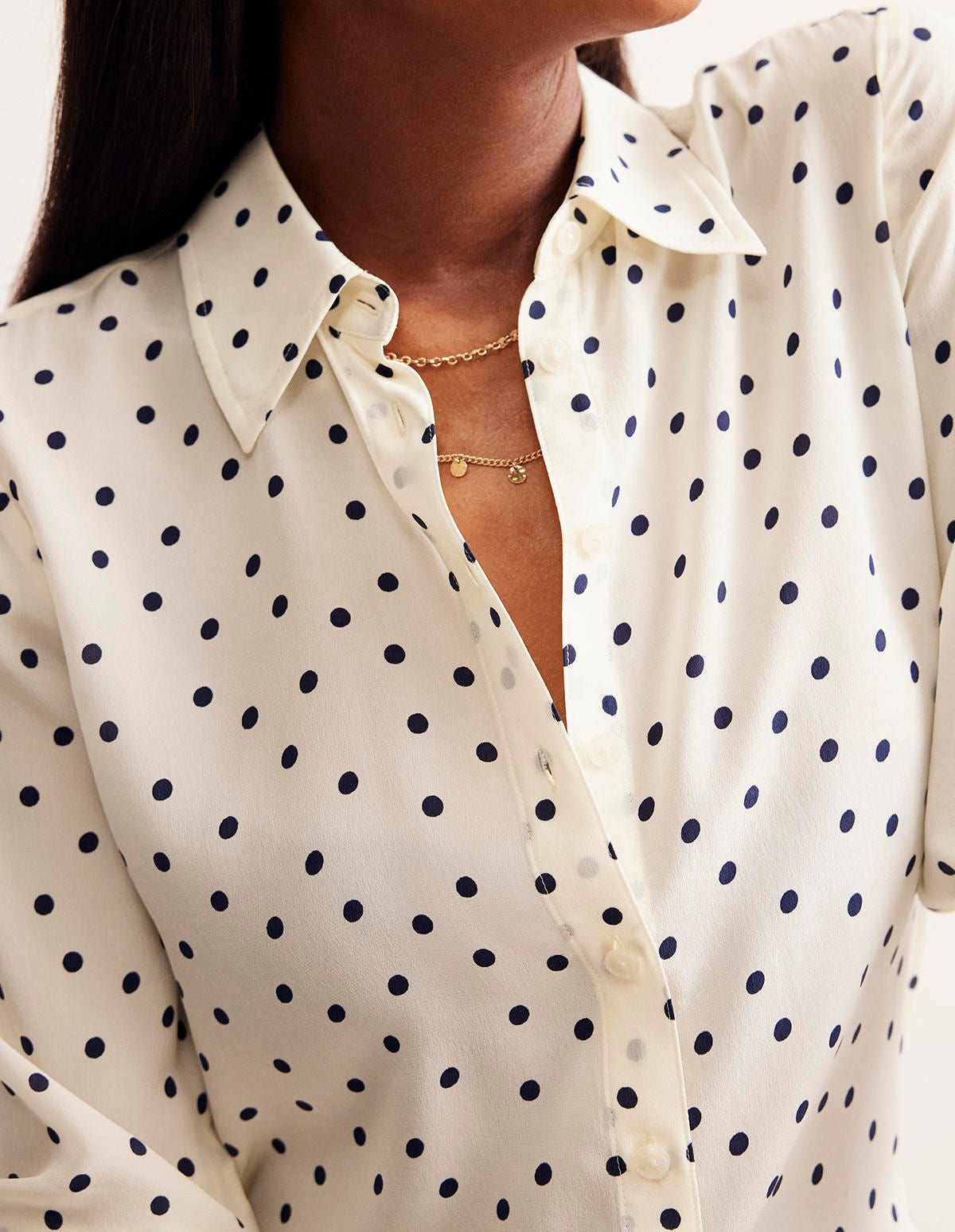 Sienna Silk Shirt-Ivory and Navy, Sparse Spot - Image 2