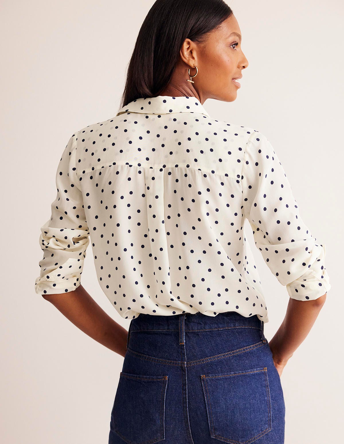Sienna Silk Shirt-Ivory and Navy, Sparse Spot - Image 3