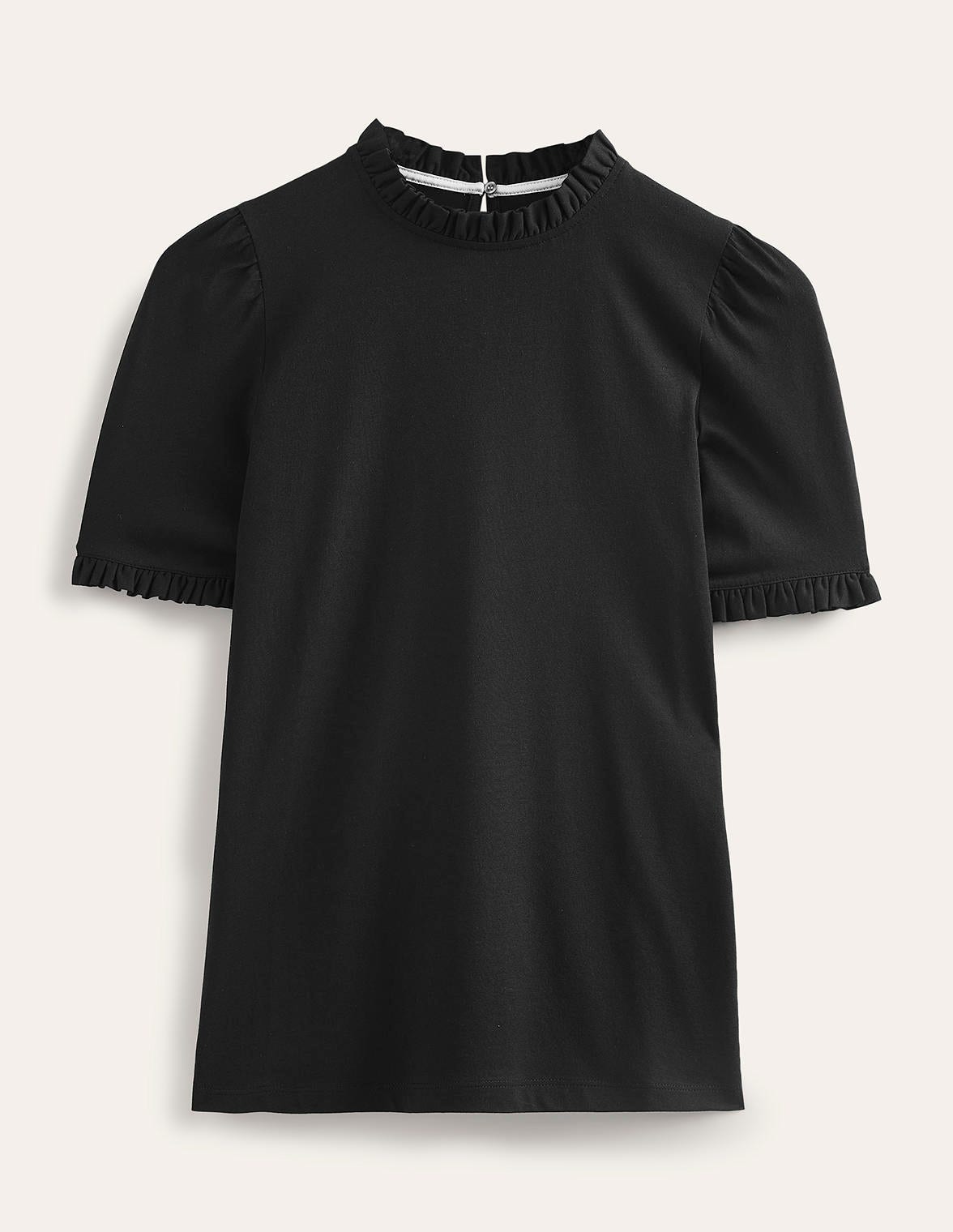 Supersoft Frill Detail T-shirt-Black-5