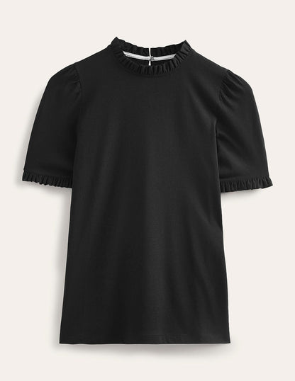 Supersoft Frill Detail T-shirt-Black-5