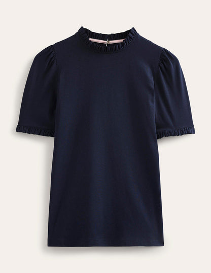 Supersoft Frill Detail T-shirt-Navy-5