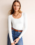 Double Layer Scoop Long Sleeve-White