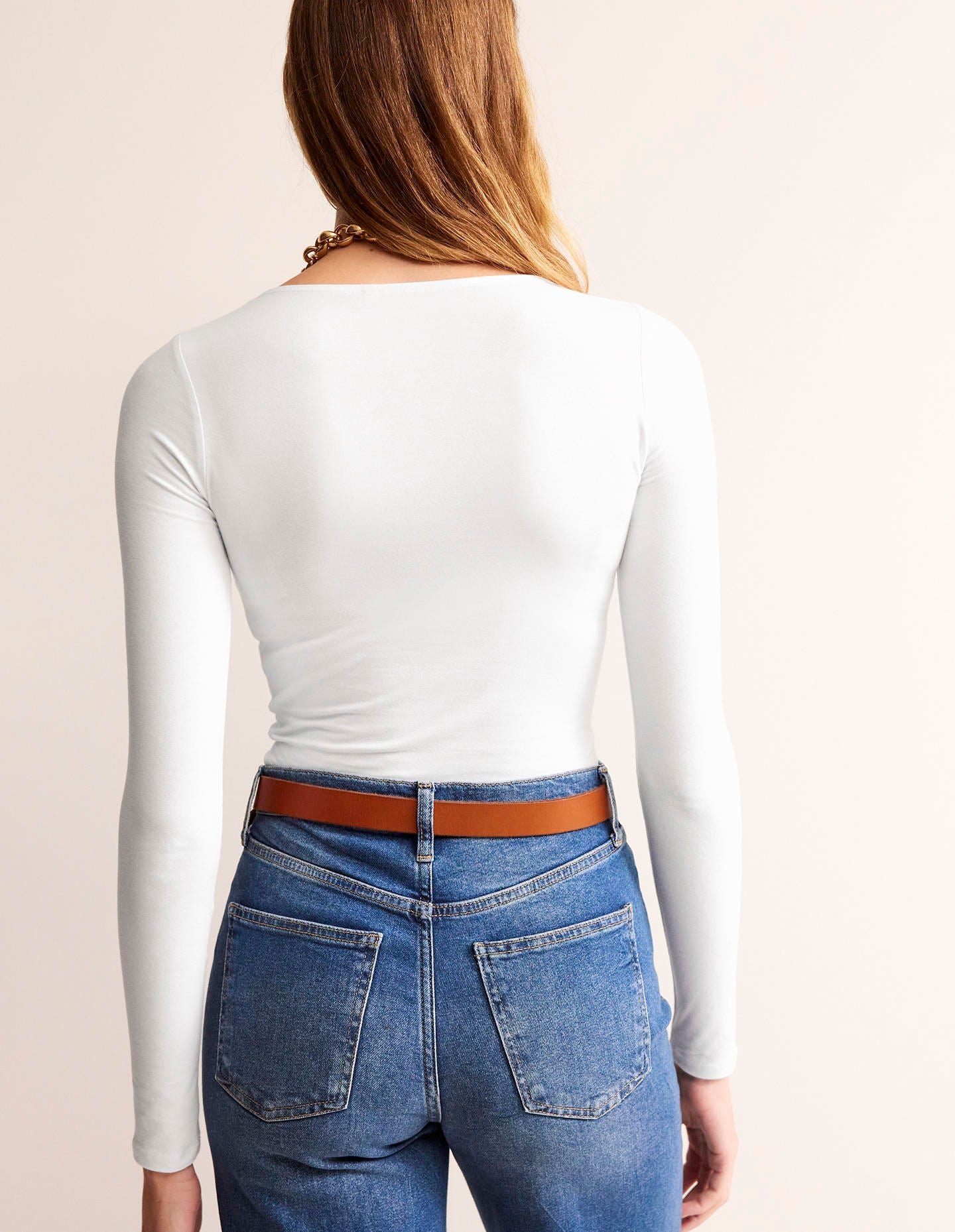 Double Layer Scoop Long Sleeve-White - Image 3