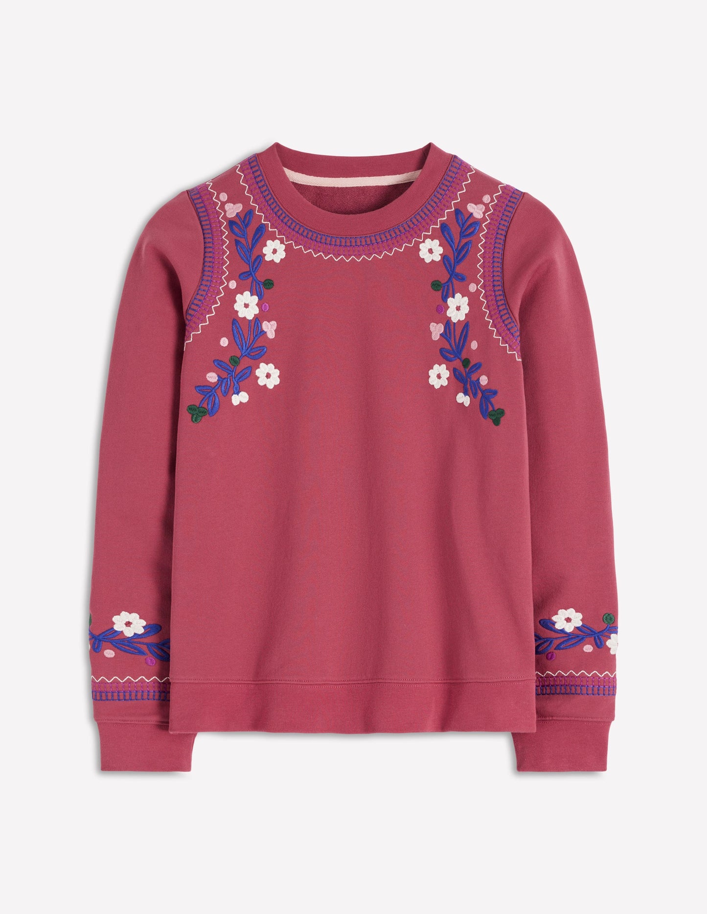 Hannah Embroidered Sweatshirt-Earth Red, Multi Floral