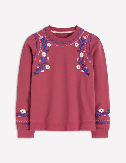 Hannah Embroidered Sweatshirt-Earth Red, Multi Floral-6