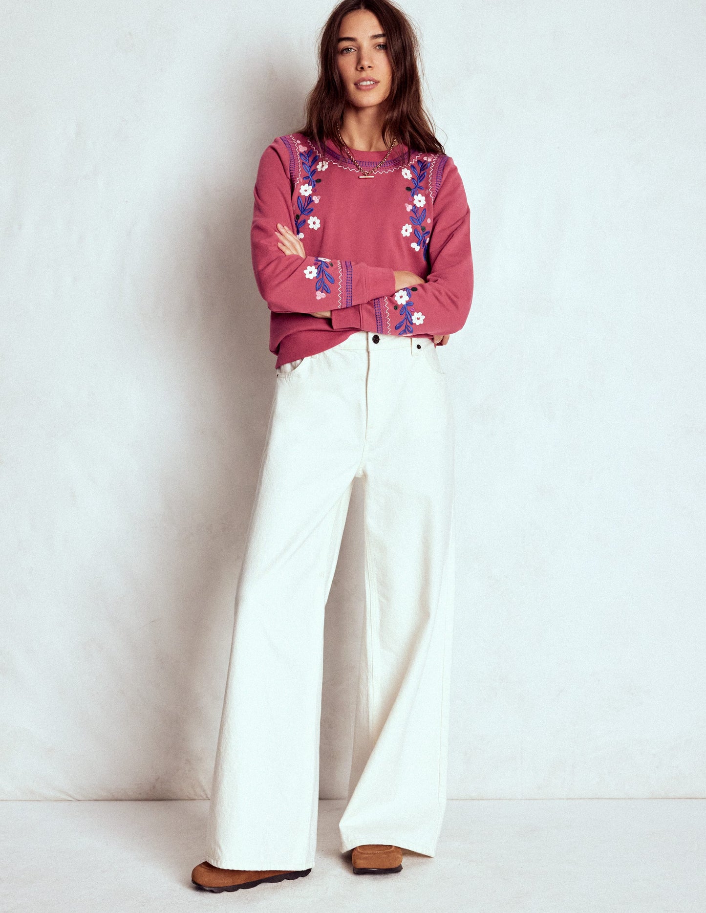 Hannah Embroidered Sweatshirt-Earth Red, Multi Floral