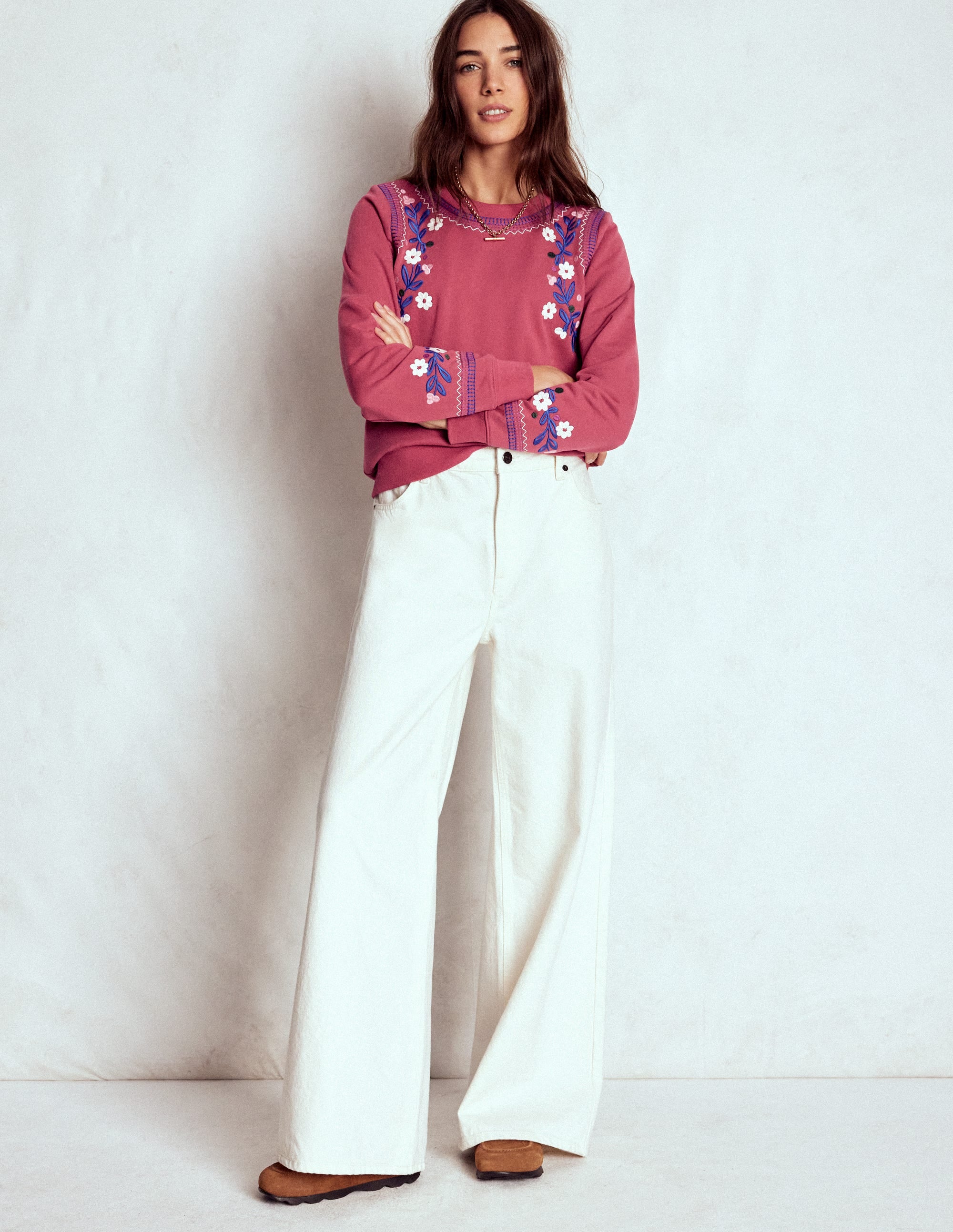 Hannah Embroidered Sweatshirt-Earth Red, Multi Floral - Image 4