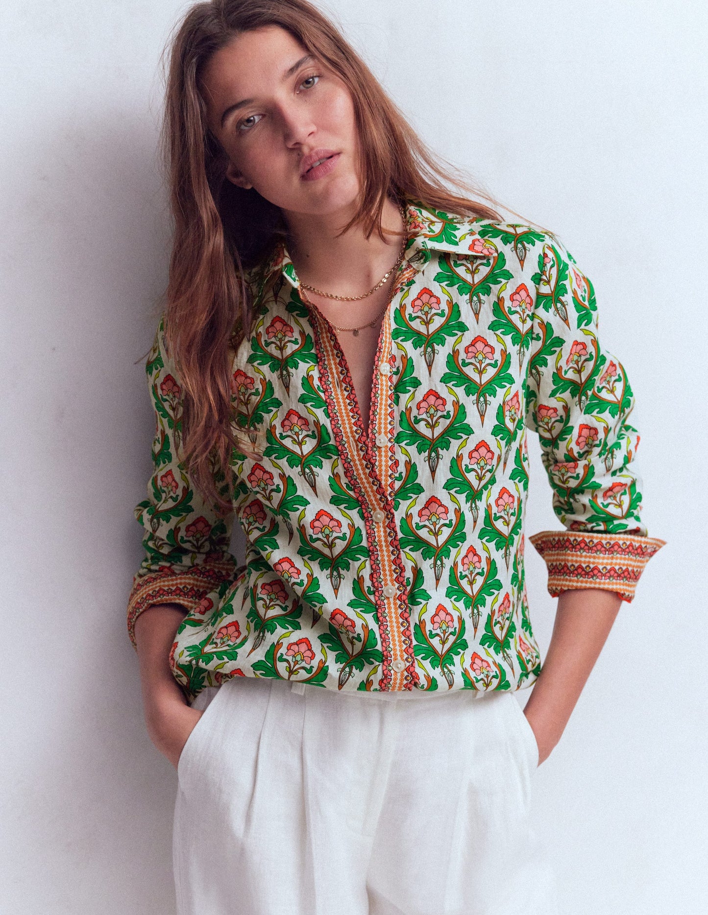 Sienna Linen Shirt-Multi, Ornamental Stamp