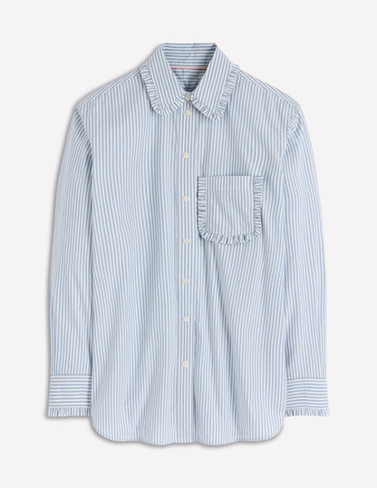 Sadie Relaxed Cotton Shirt-Faded Denim and Ivory Stripe-7