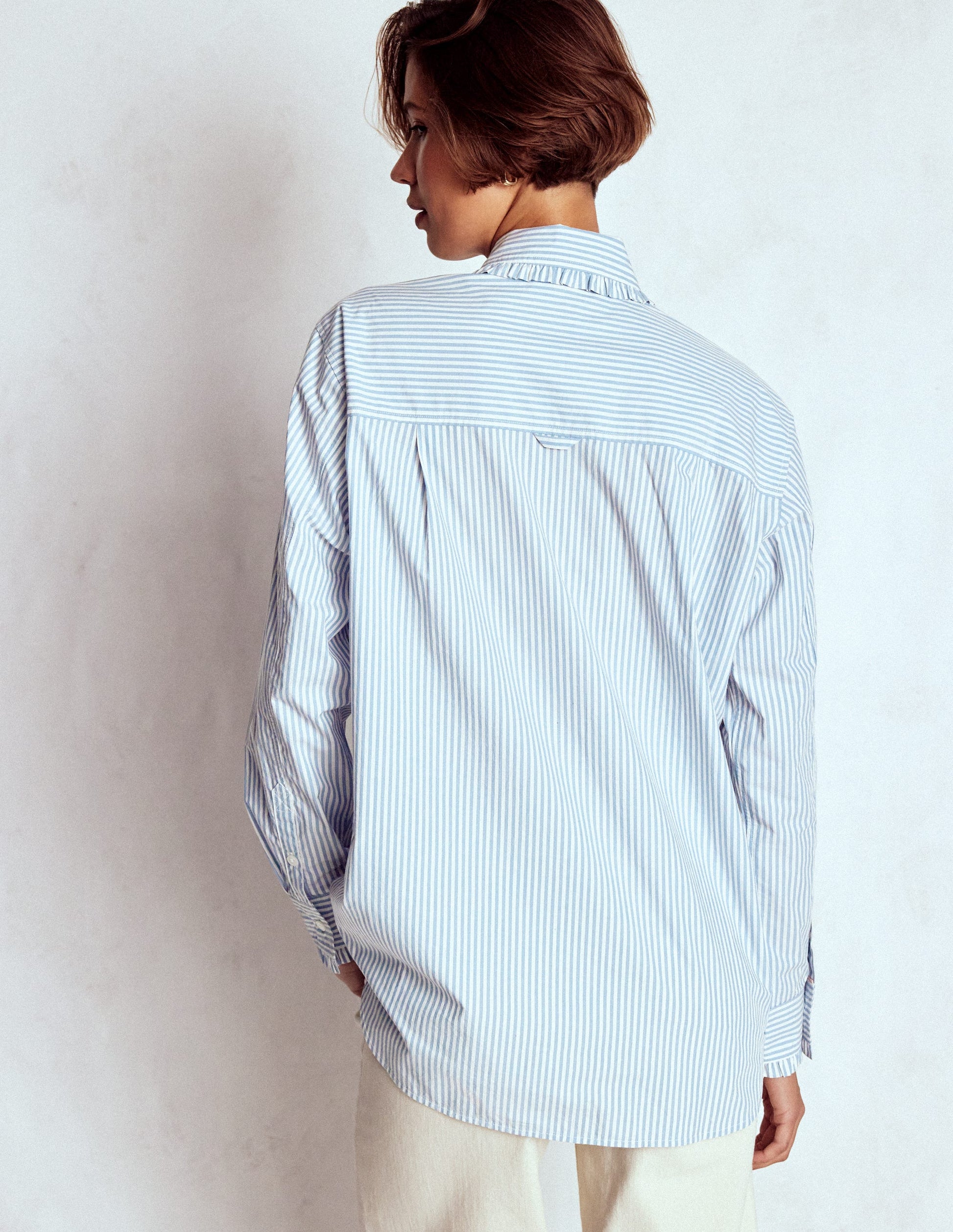 Sadie Relaxed Cotton Shirt-Faded Denim and Ivory Stripe-4