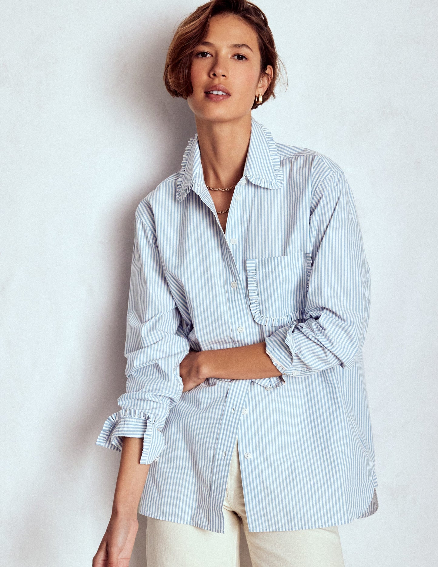 Sadie Relaxed Cotton Shirt-Faded Denim and Ivory Stripe