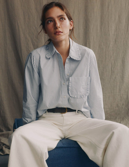 Sadie Relaxed Cotton Shirt-Faded Denim and Ivory Stripe-1