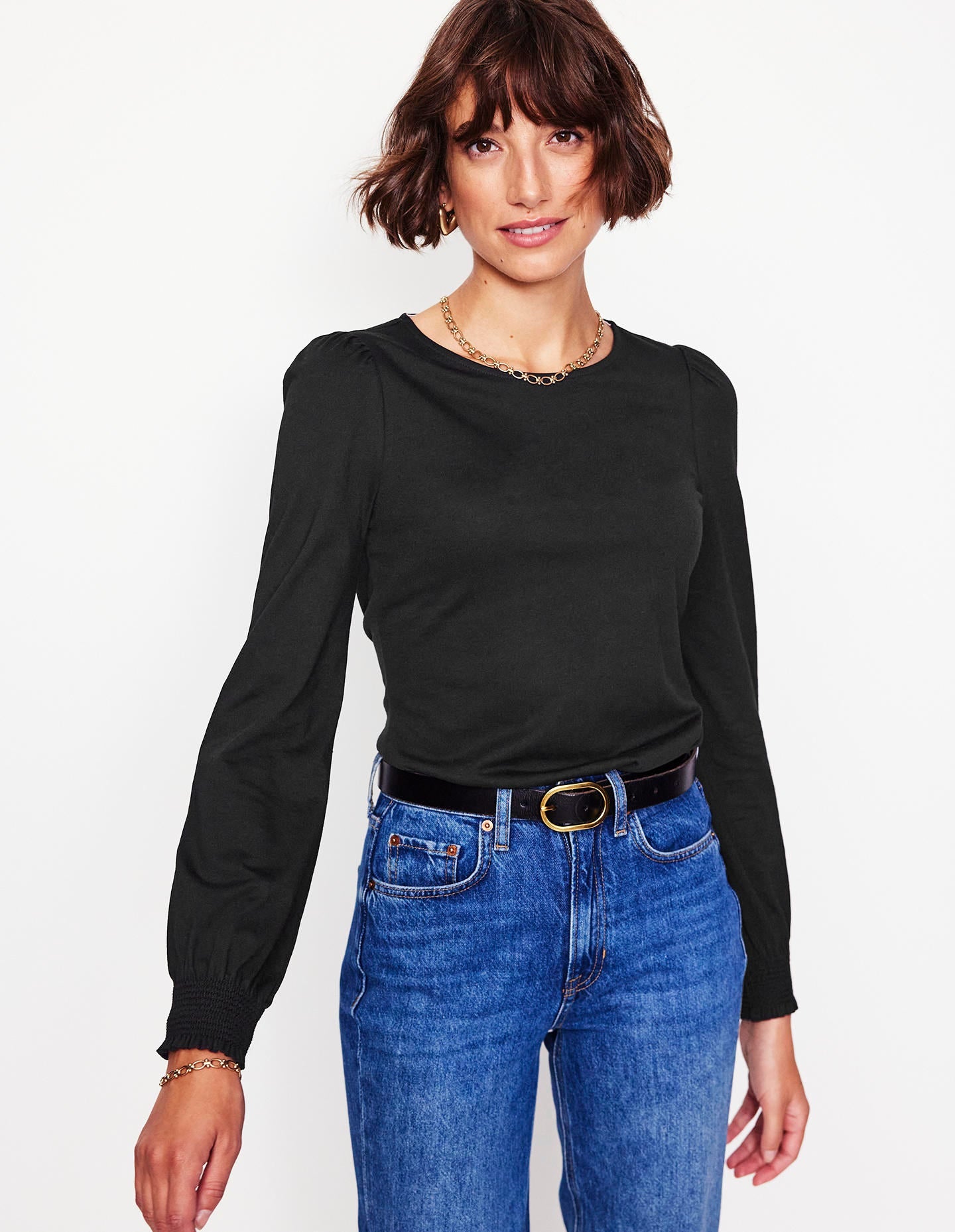 Smocked Cuff Supersoft Top-Black - Image 2