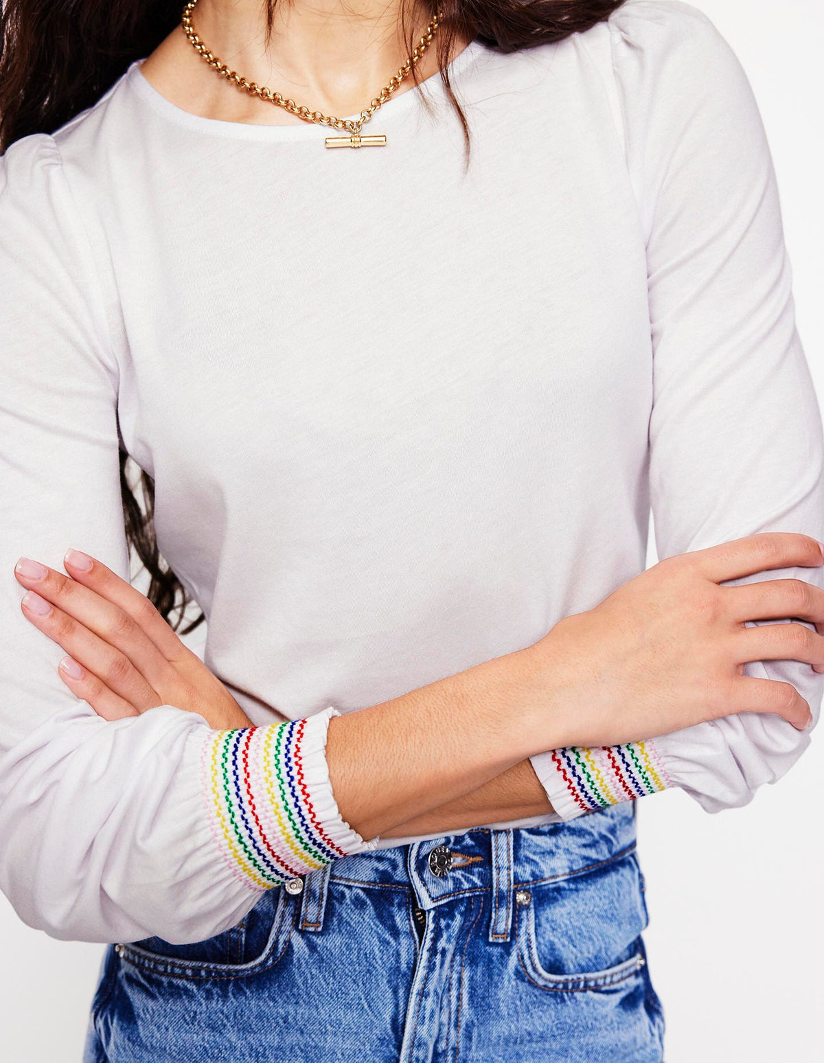 Smocked Cuff Supersoft Top-White - Image 2